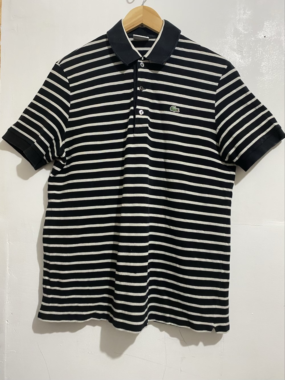Lacoste Stripe Black White Large Poloshirt